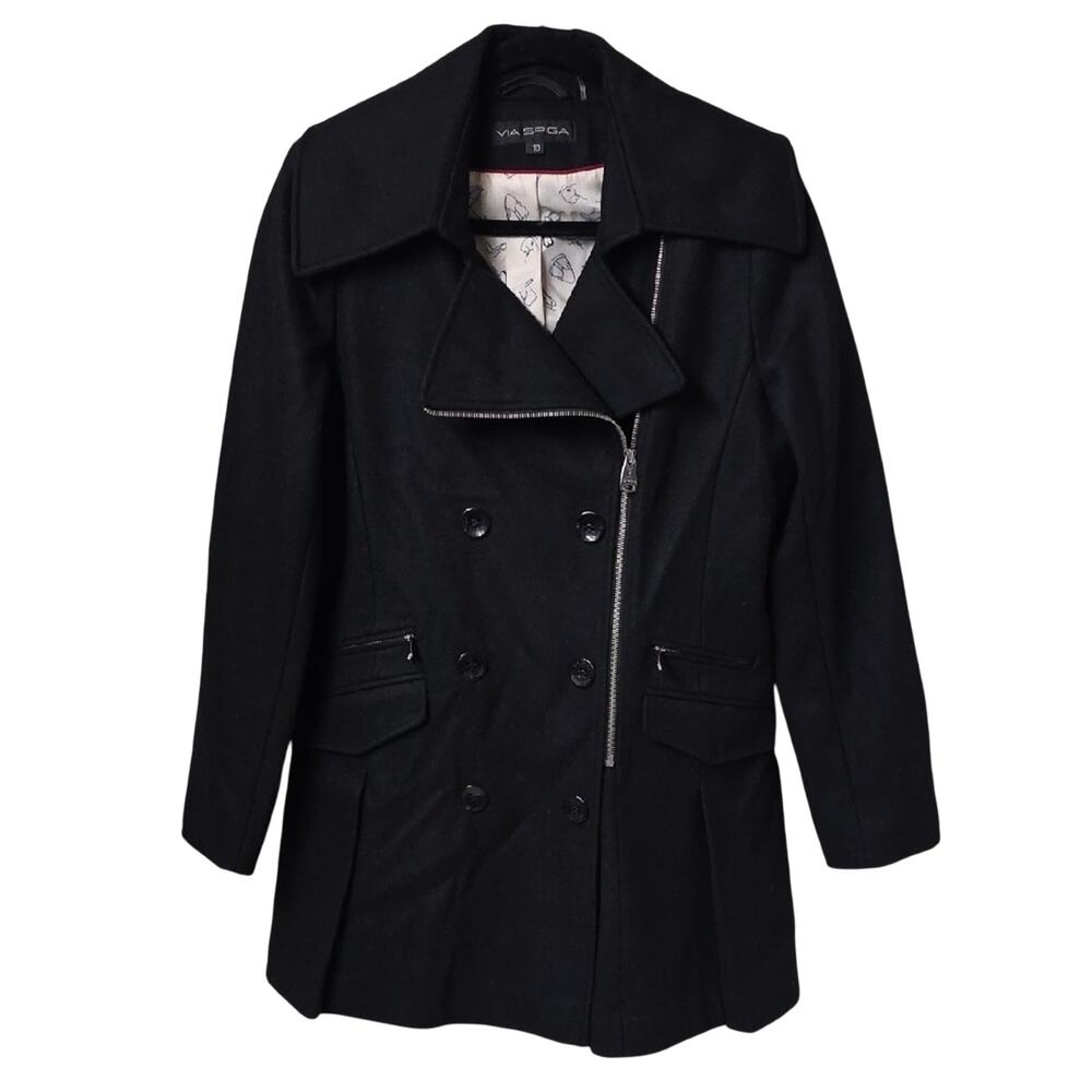 Via Spiga Asymmetrical Front Double Breasted Wool Full Zip Jacket Women Size 10
